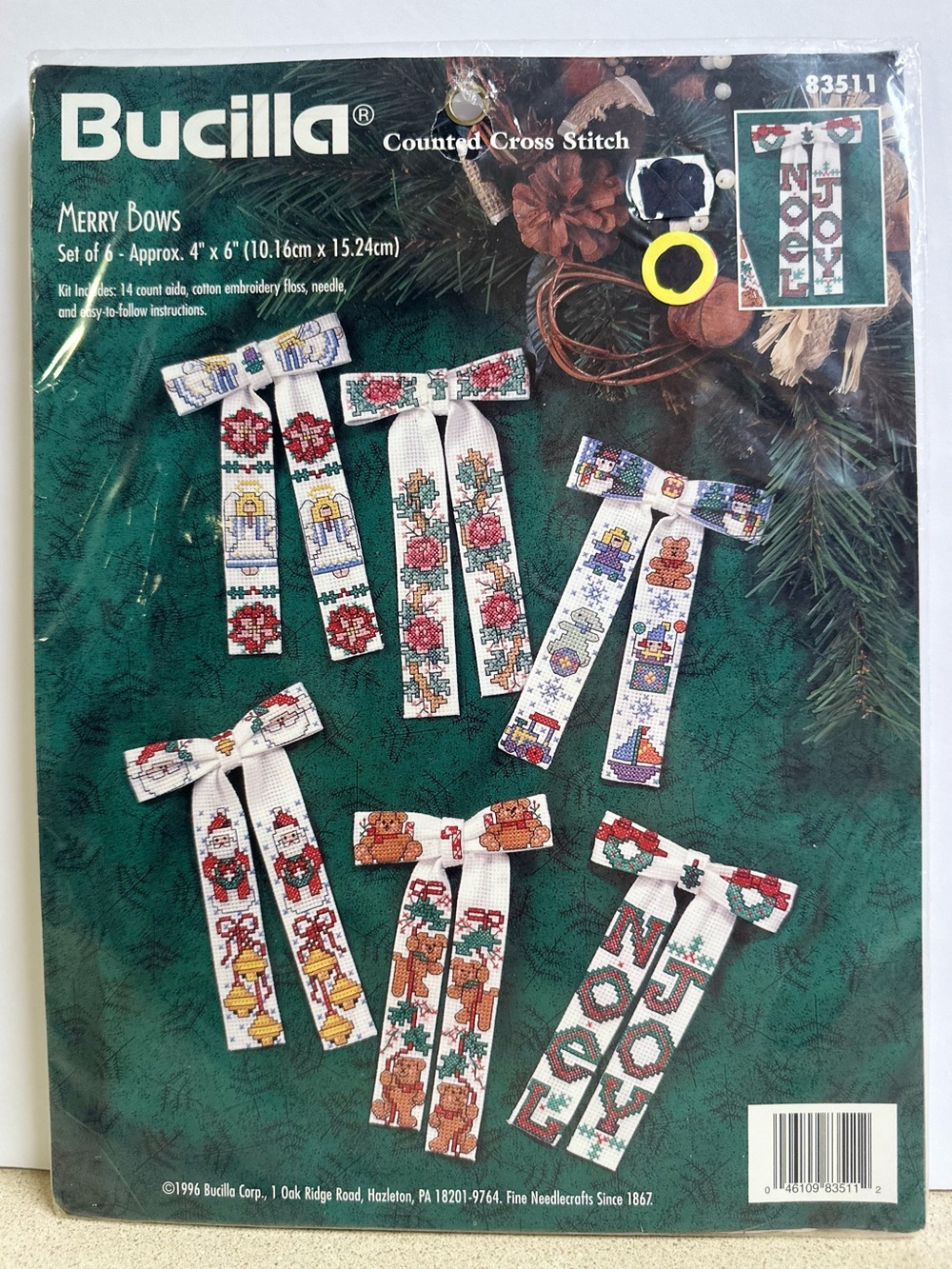 Vintage 1996 Bucilla Merry Bows Counted Cross Stitch Kit